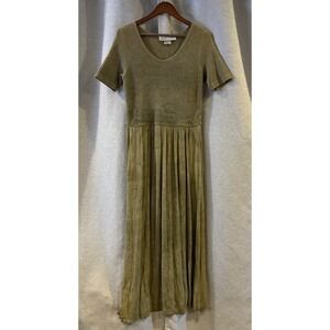 Vintage Maxi Barbara Lesser Dress‎ M Green Long Sleeve Textured Boho Whimsigoth